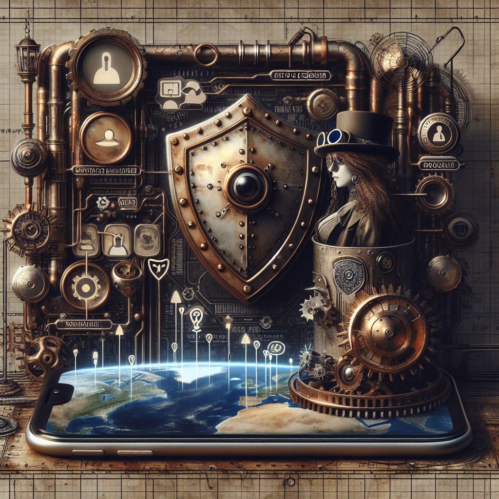 Illustration of privacy shield icon on screen in a smartphone close-up setting, with a creative mood.