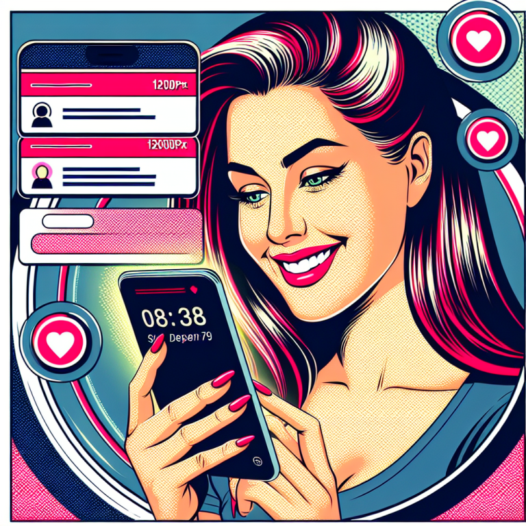 Illustration of woman using smartphone safely in a smartphone close-up setting, with a happy mood.