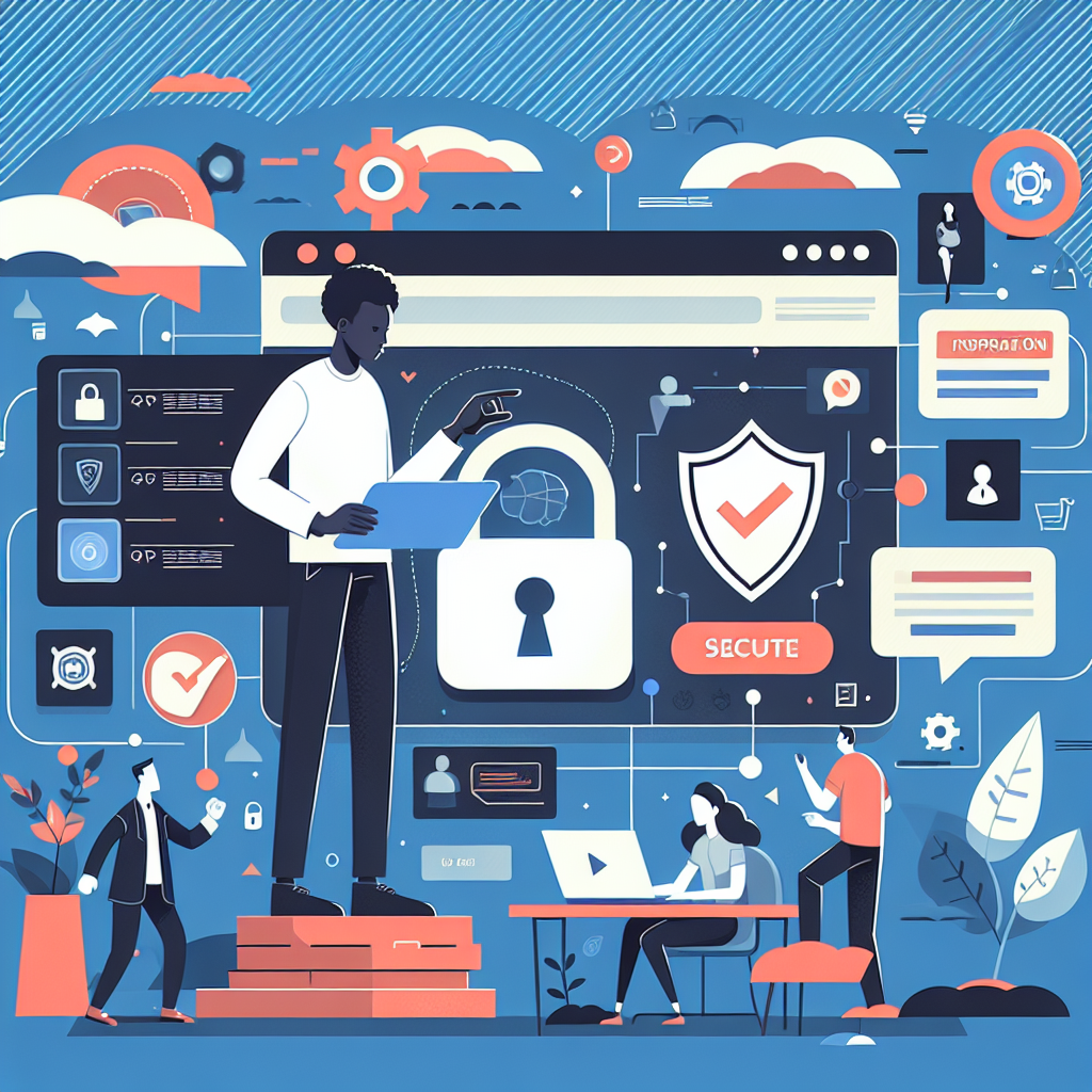 Illustration of man setting up secure app in a digital security interface setting, with a inspired mood.