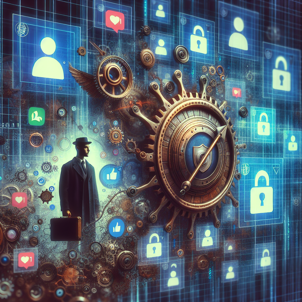 Illustration of privacy shield icon on screen in a abstract data grid setting, with a relaxed mood.