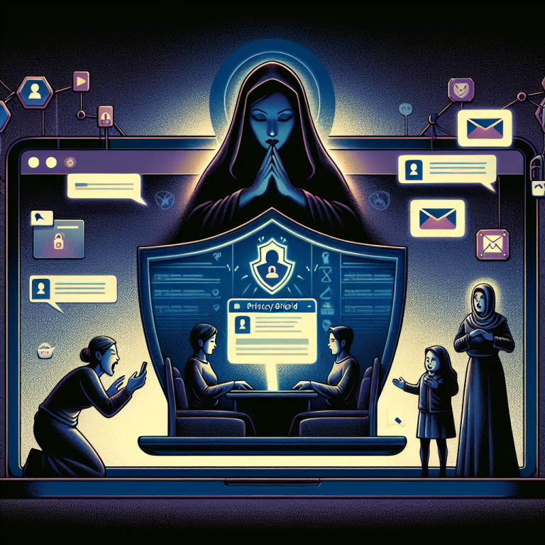 Illustration of privacy shield icon on screen in a digital security interface setting, with a relaxed mood.