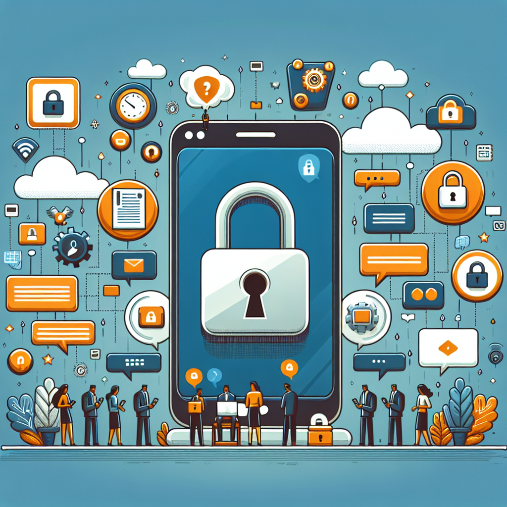 Illustration of mobile phone with lock symbol in a private messaging screens setting, with a focused mood.