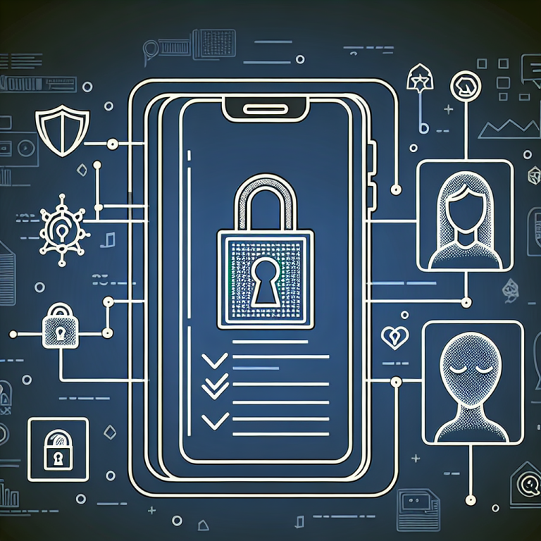 Illustration of mobile phone with lock symbol in a digital security interface setting, with a relaxed mood.