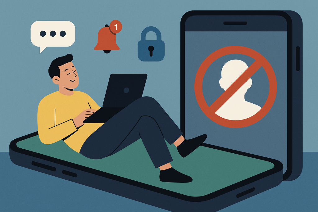 Illustration of illustration of second phone line in a smartphone close-up setting, with a relaxed mood.