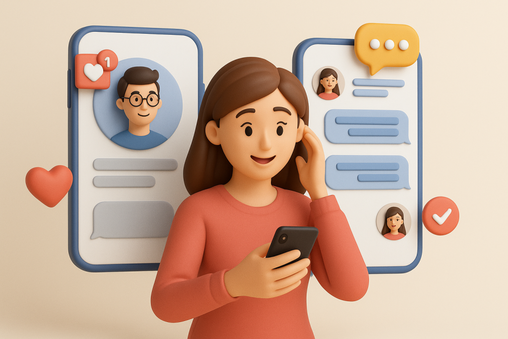 Illustration of illustration of second phone line in a private messaging screens setting, with a relaxed mood.