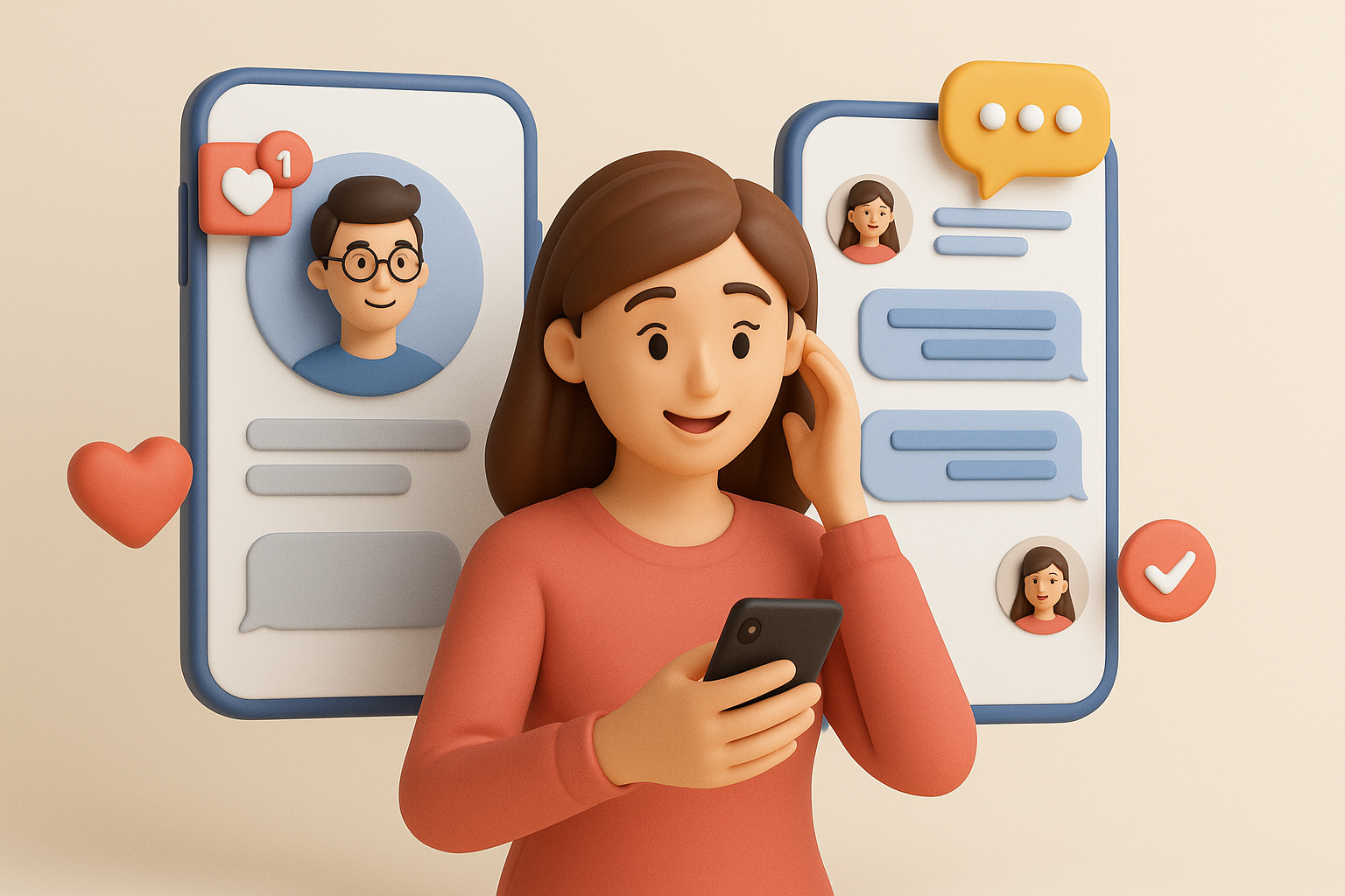 Illustration of illustration of second phone line in a private messaging screens setting, with a relaxed mood.