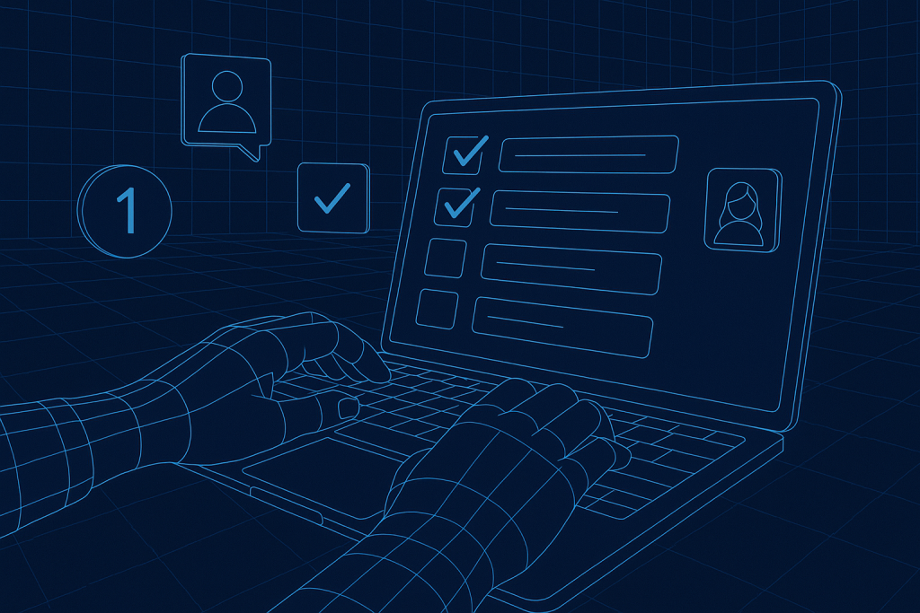 Illustration of hands typing on encrypted keyboard in a abstract data grid setting, with a focused mood.